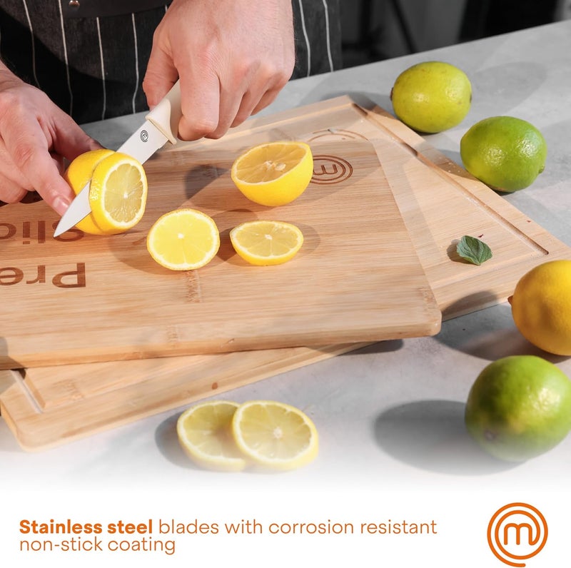 Master Chef Kitchen Knife Set with Covers, 6 Professional Chef Knives for Home Kitchens, Extra Sharp Cutting Stainless Steel Blades & Protective Sheaths, Soft-Touch Easy-Grip Handles, Earth Greys - Image 3